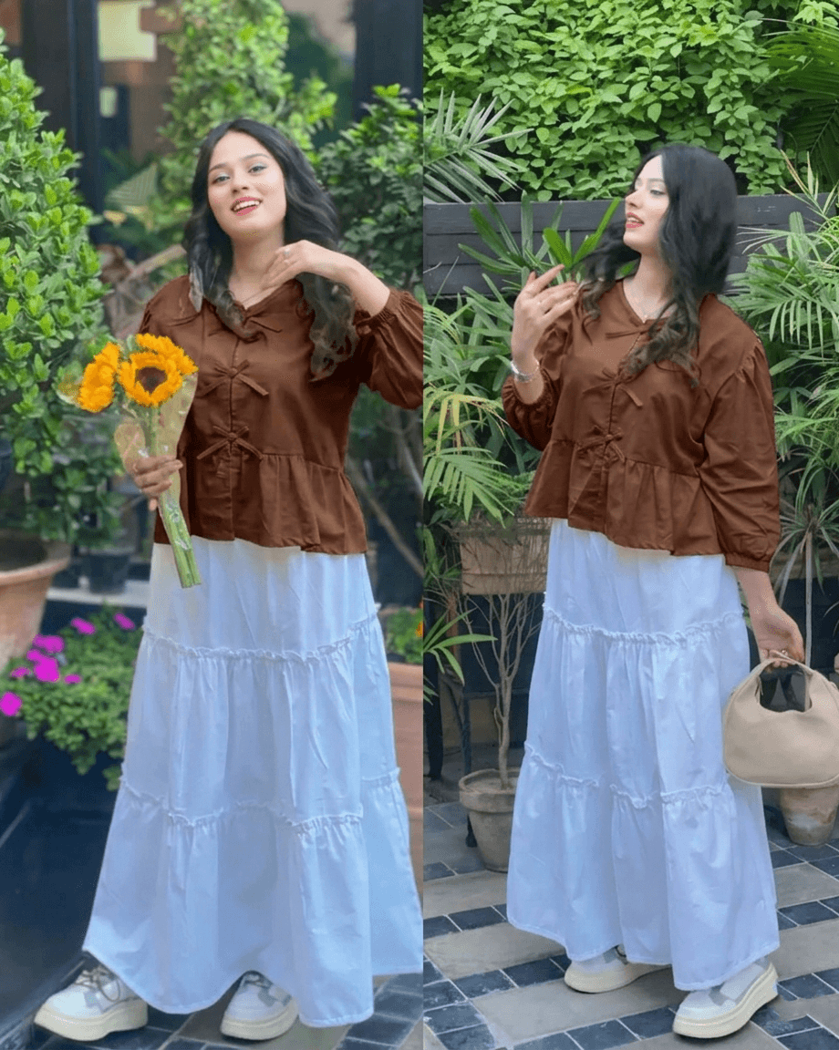 Long White Skirt & Bow Style Top