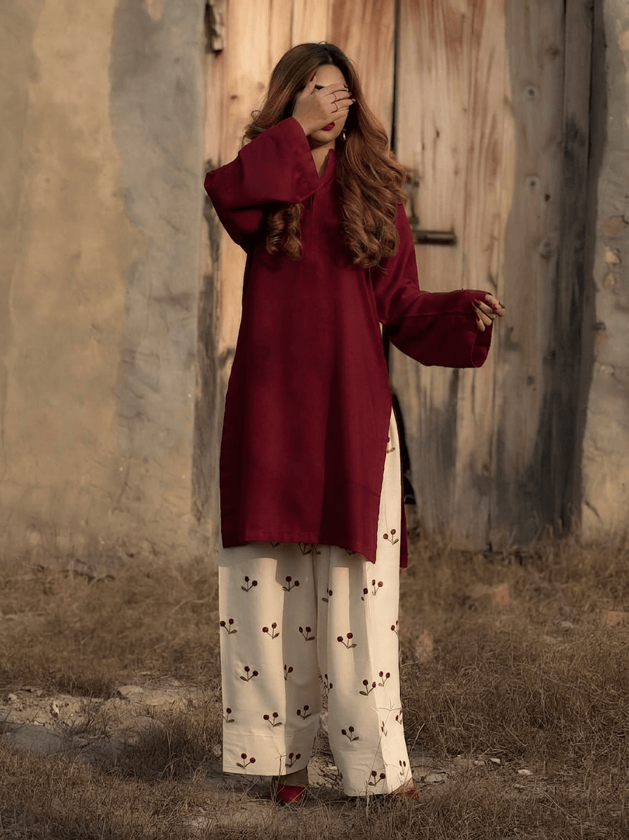 Elegant Cherry Style Farshi & Kurti Set