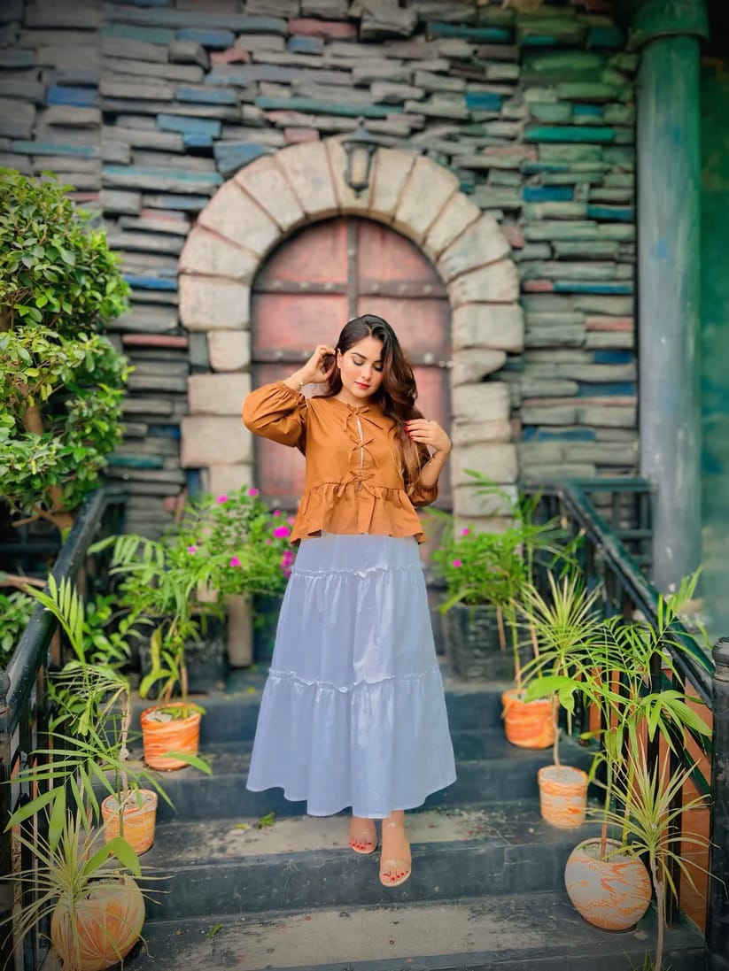 Long White Skirt & Bow Style Top