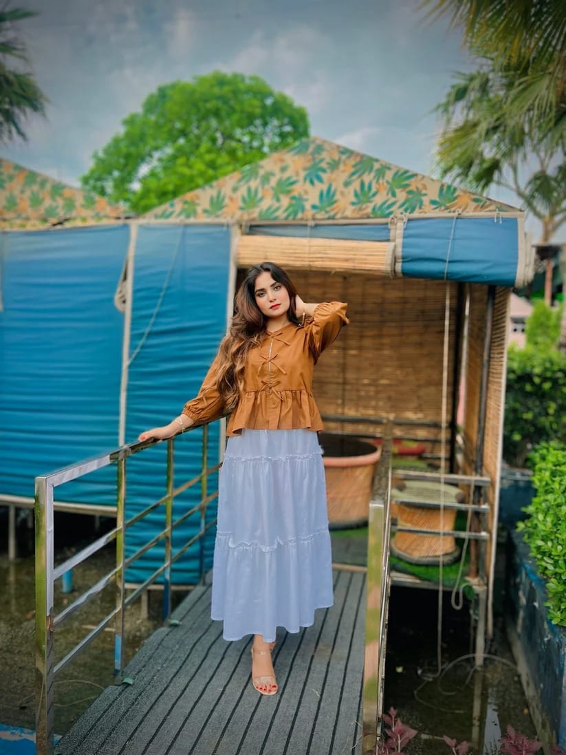 Long White Skirt & Bow Style Top