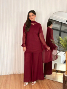 Eastern Short Shirt & Palazzo Chiffon 3-Piece Set