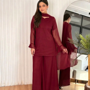 Eastern Short Shirt & Palazzo Chiffon 3-Piece Set