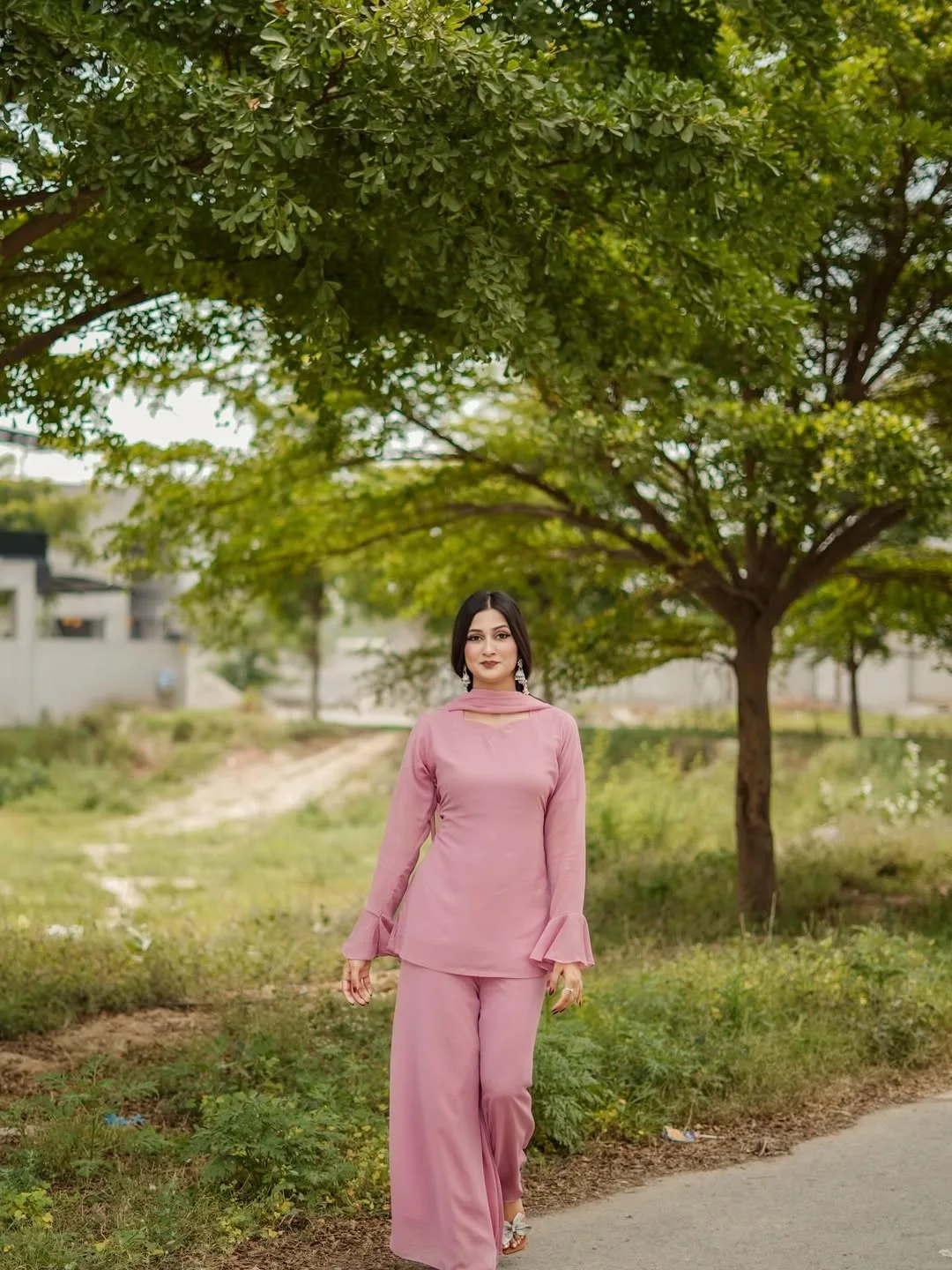 Eastern Short Shirt & Palazzo Chiffon 3-Piece Set