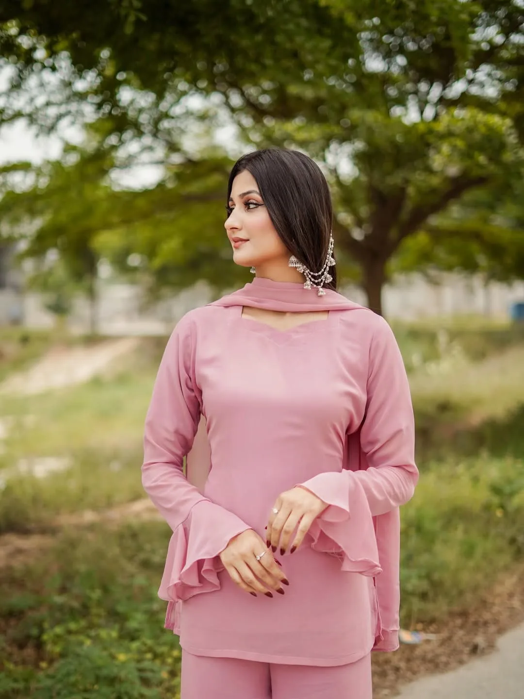 Eastern Short Shirt & Palazzo Chiffon 3-Piece Set