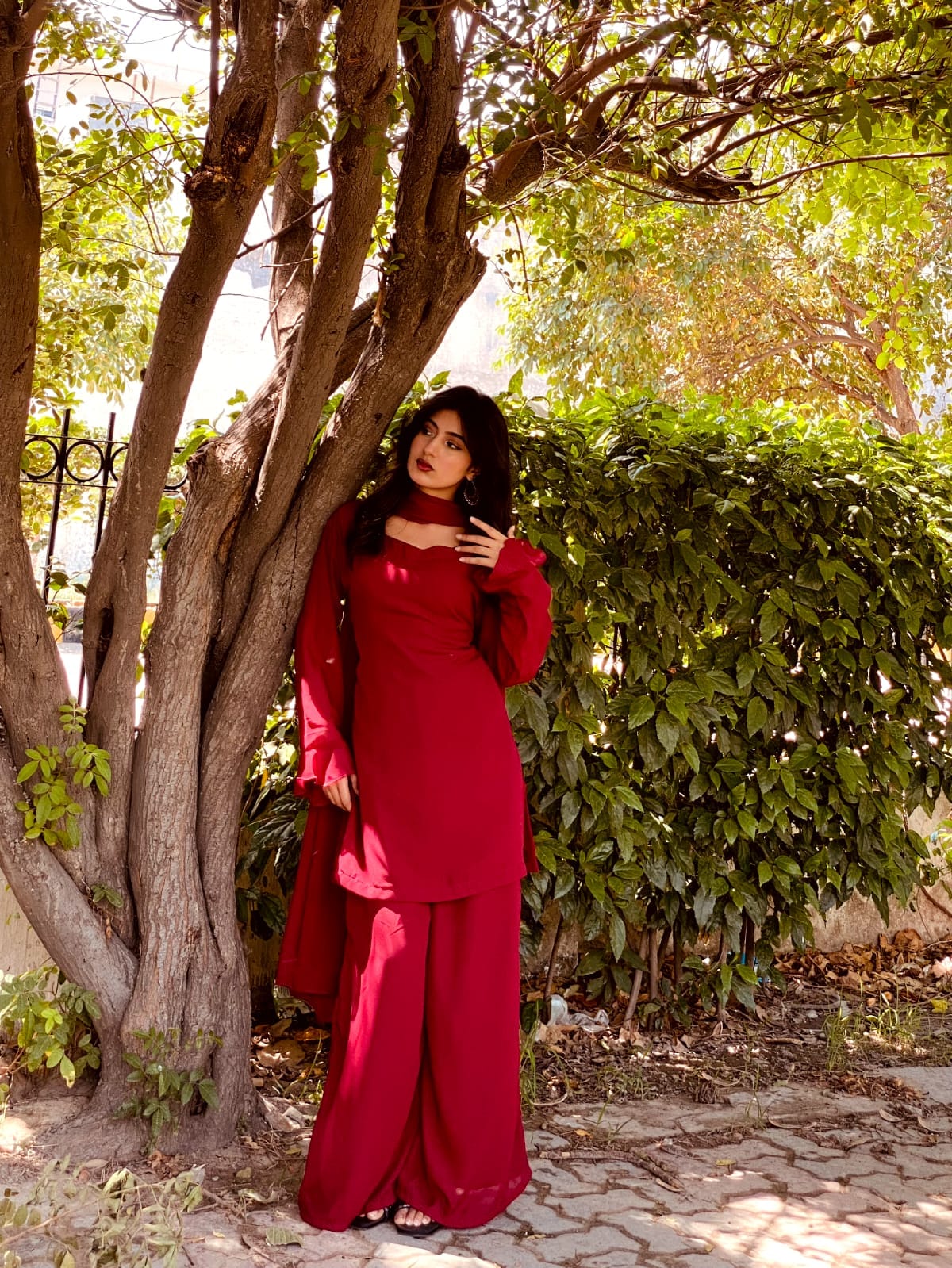 Eastern Short Shirt & Palazzo Chiffon 3-Piece Set