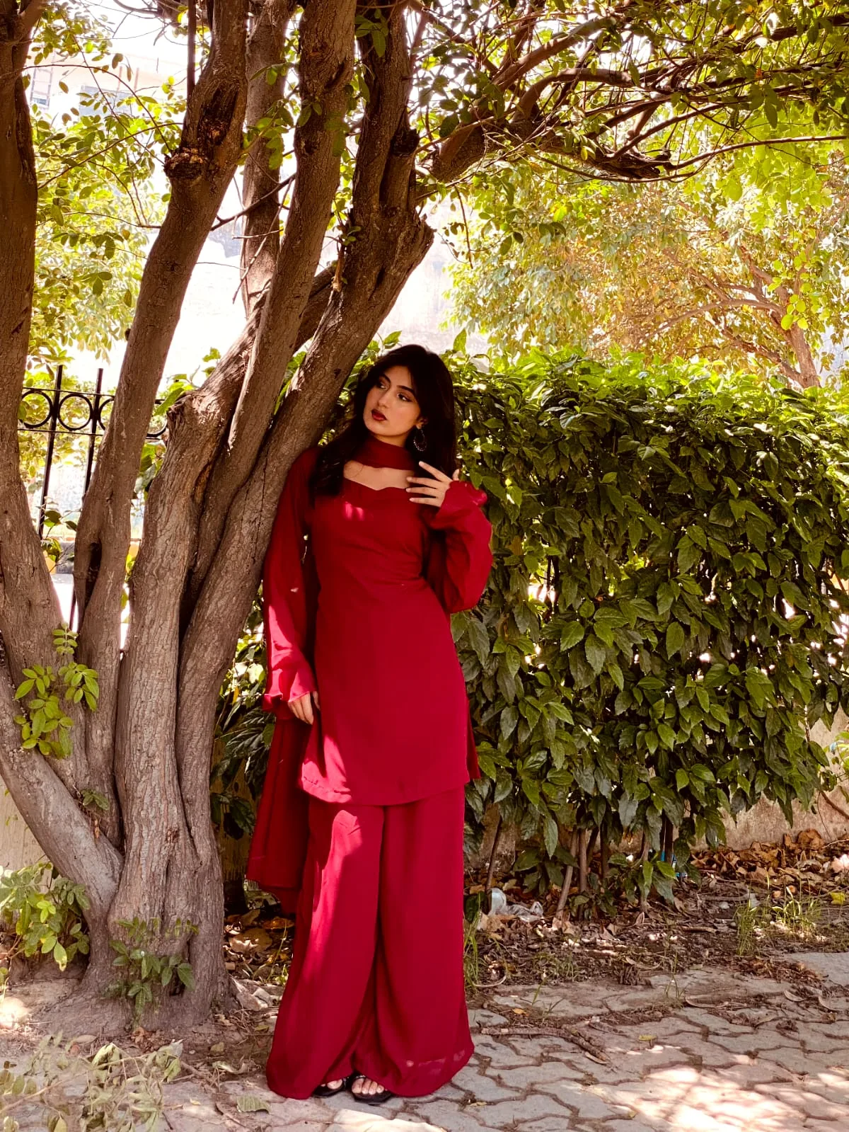 Eastern Short Shirt & Palazzo Chiffon 3-Piece Set