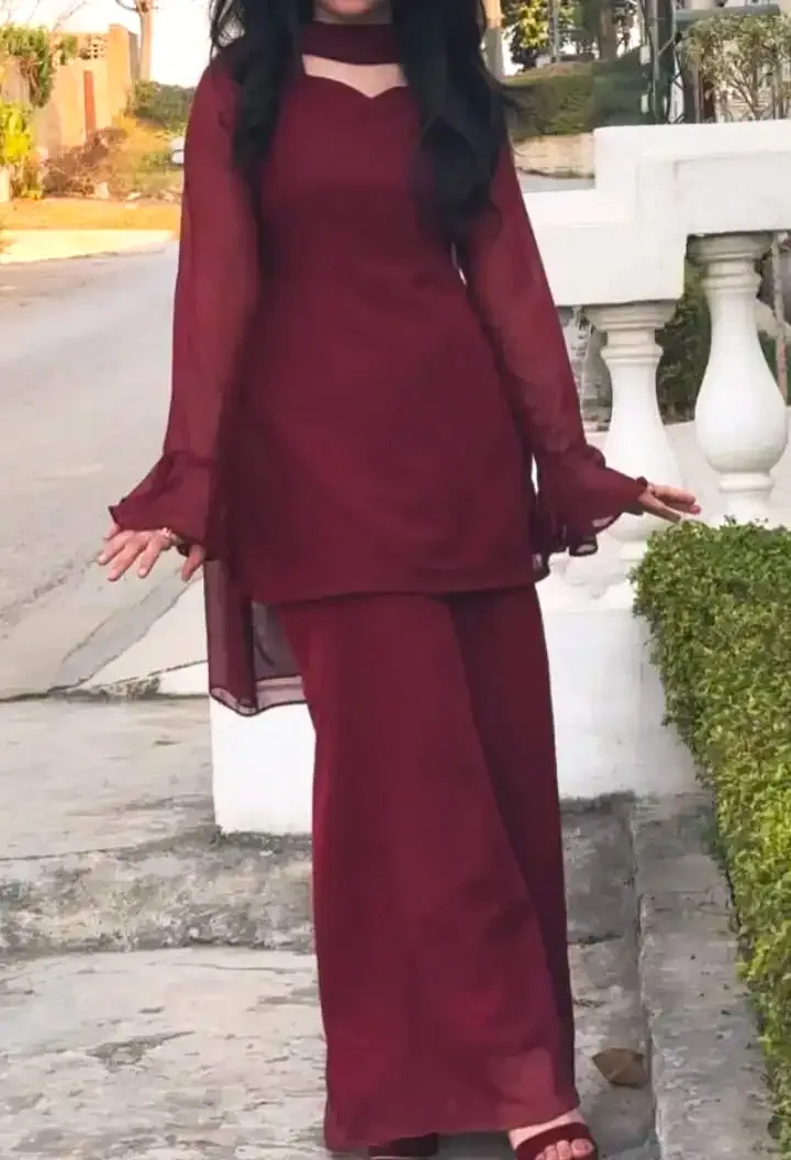 Eastern Short Shirt & Palazzo Chiffon 3-Piece Set