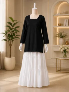 Korean Long White Skirt & Classic Kurta Top