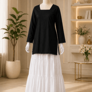 Korean Long White Skirt & Classic Kurta Top