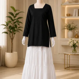 Korean Long White Skirt & Classic Kurta Top