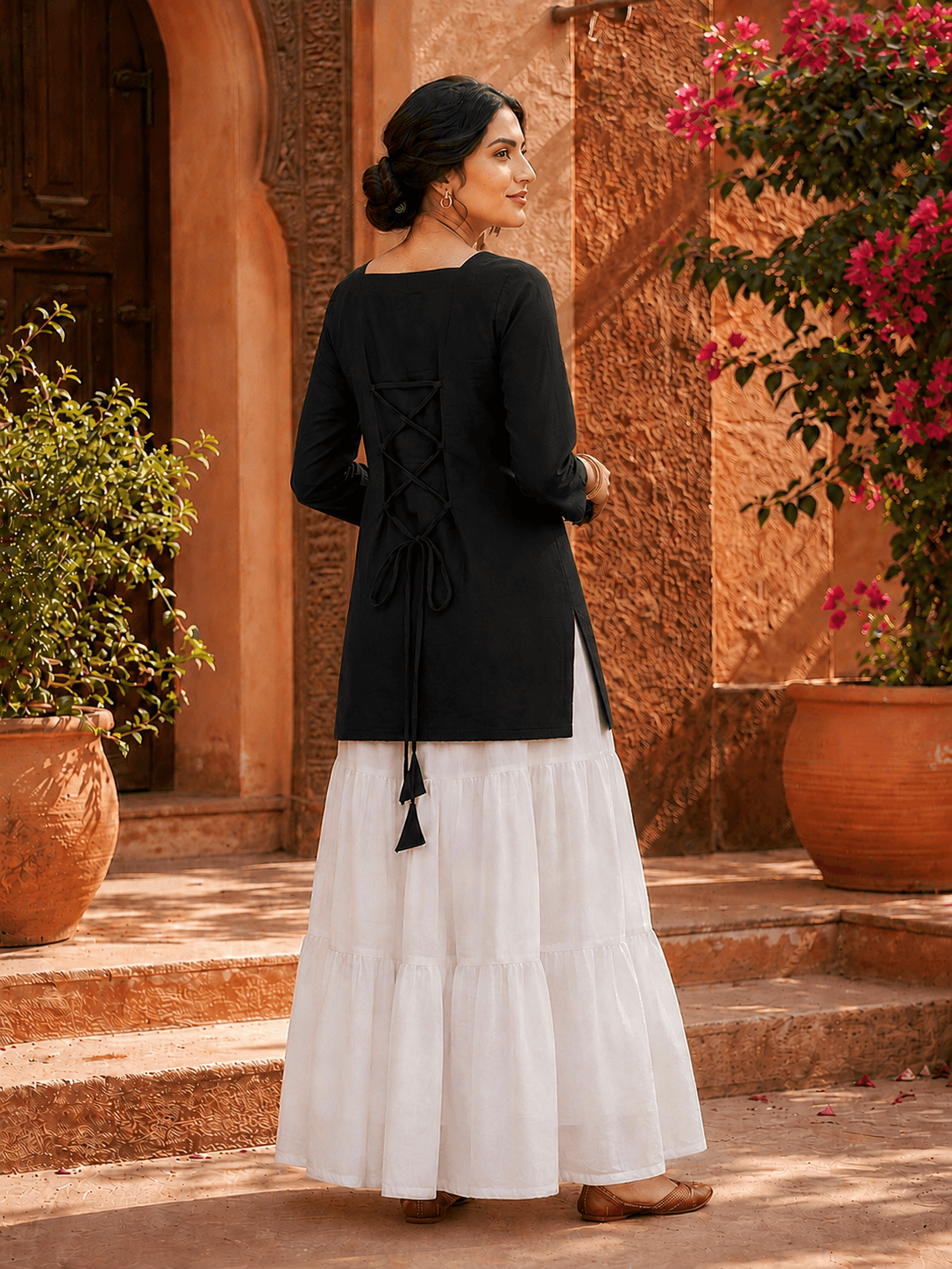 Korean Long White Skirt & Classic Kurta Top