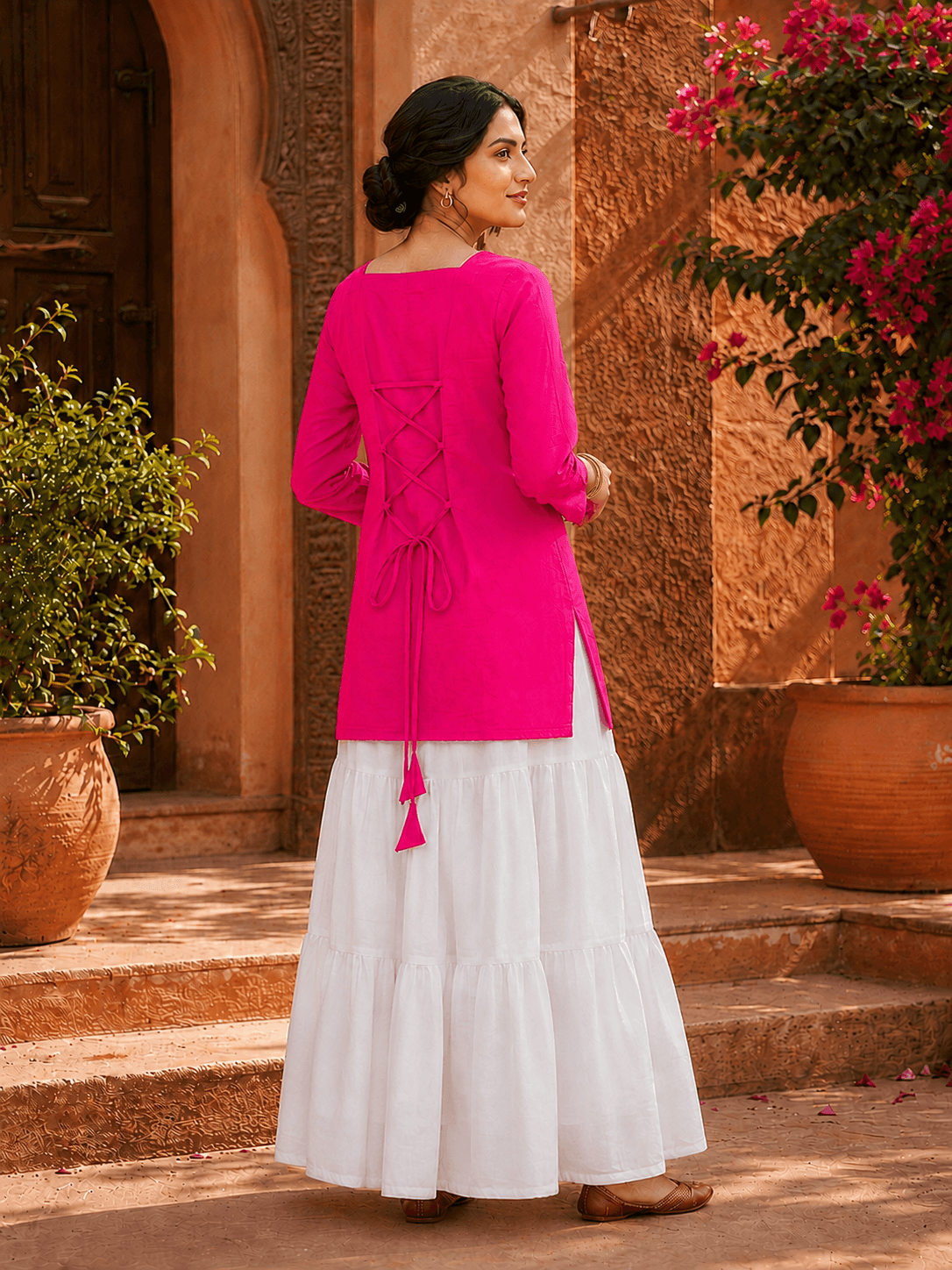 Korean Long White Skirt & Classic Kurta Top