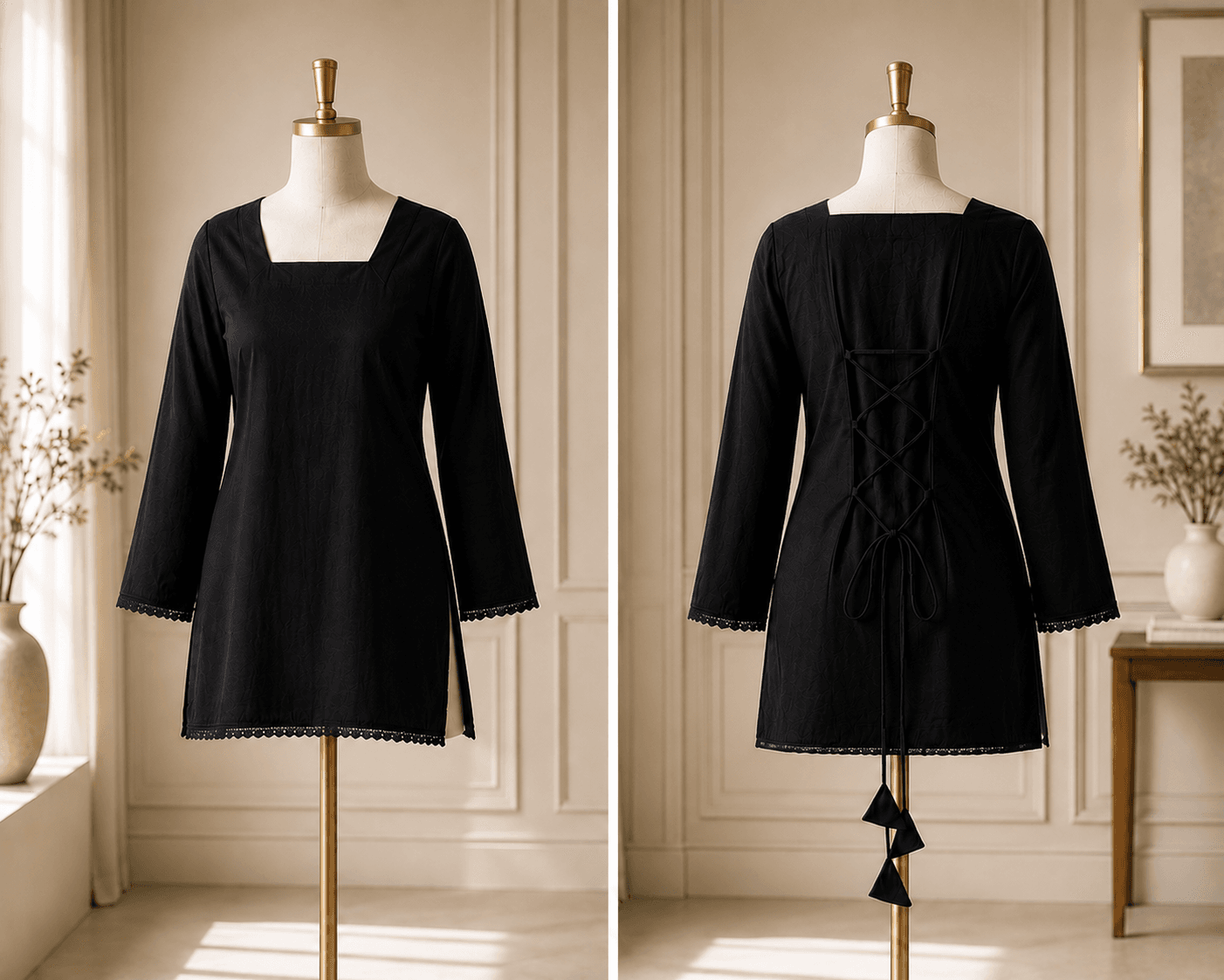Classic Lace-Up Back Kurta Top