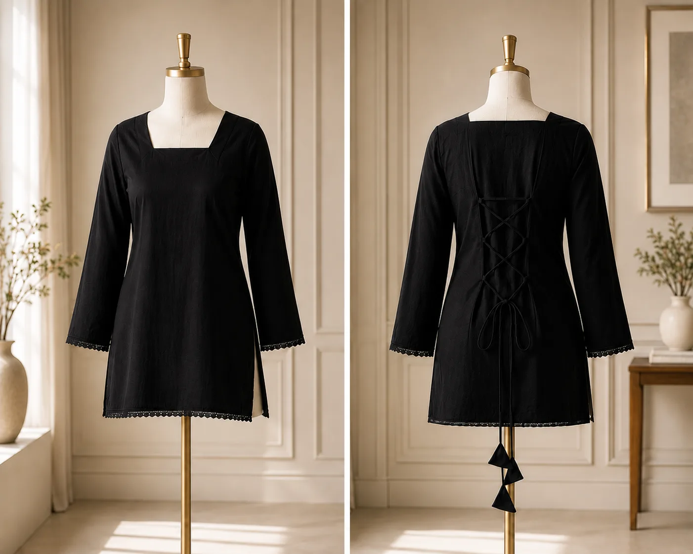 Classic Lace-Up Back Kurta Top