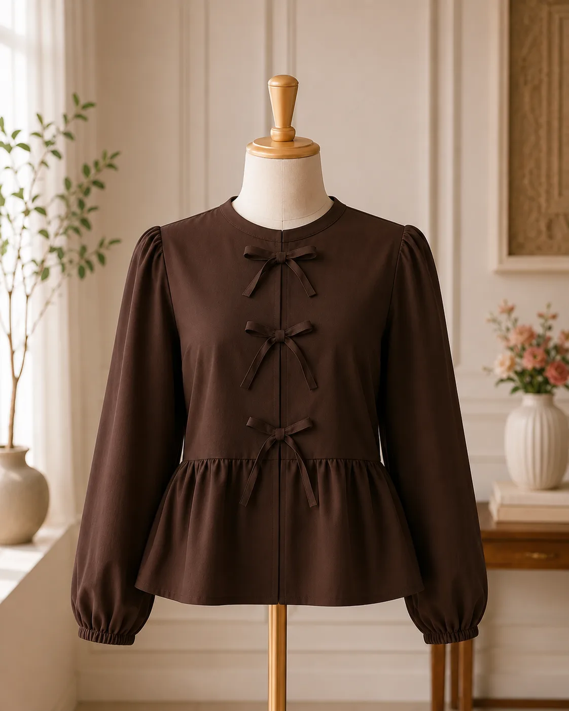 Modest Bow Front Peplum Top