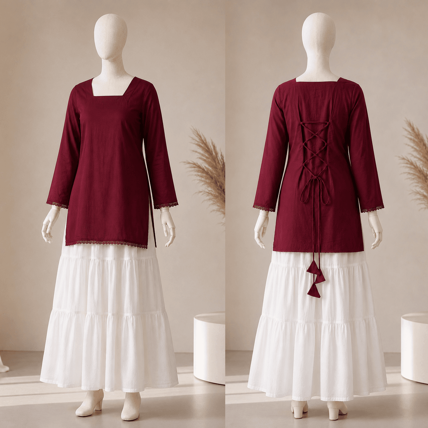 Korean Long White Skirt & Classic Kurta Top