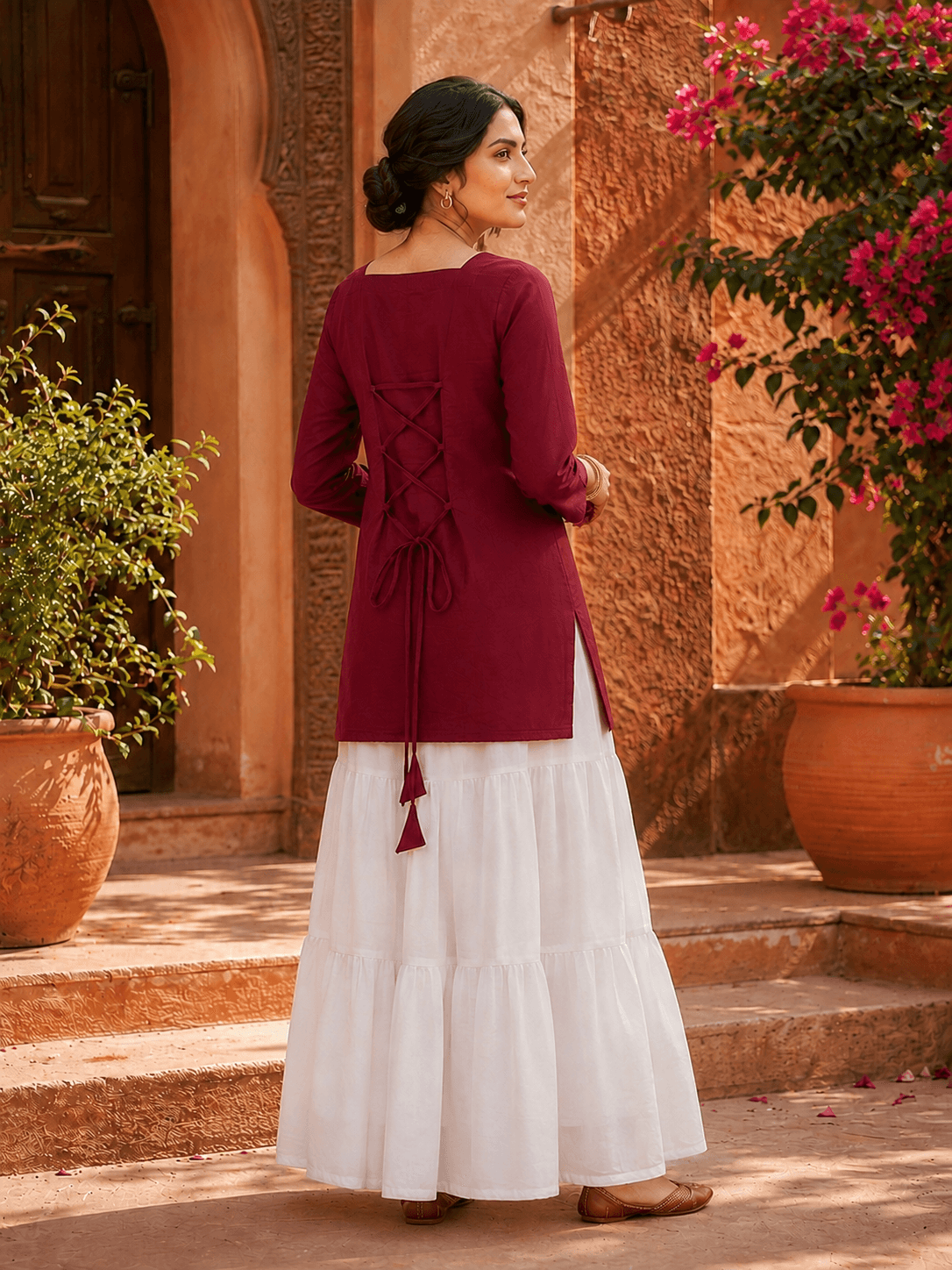 Korean Long White Skirt & Classic Kurta Top