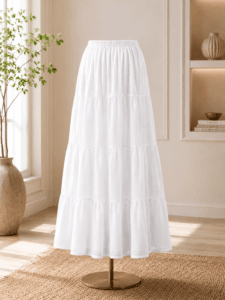 Korean Long White Tiered Skirt