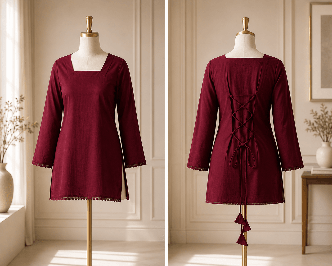Classic Lace-Up Back Kurta Top