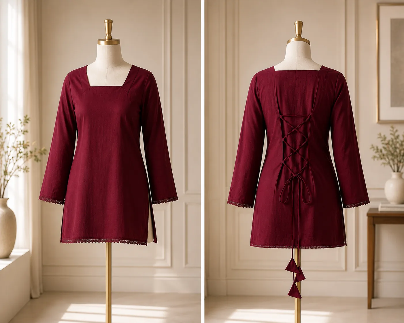Classic Lace-Up Back Kurta Top