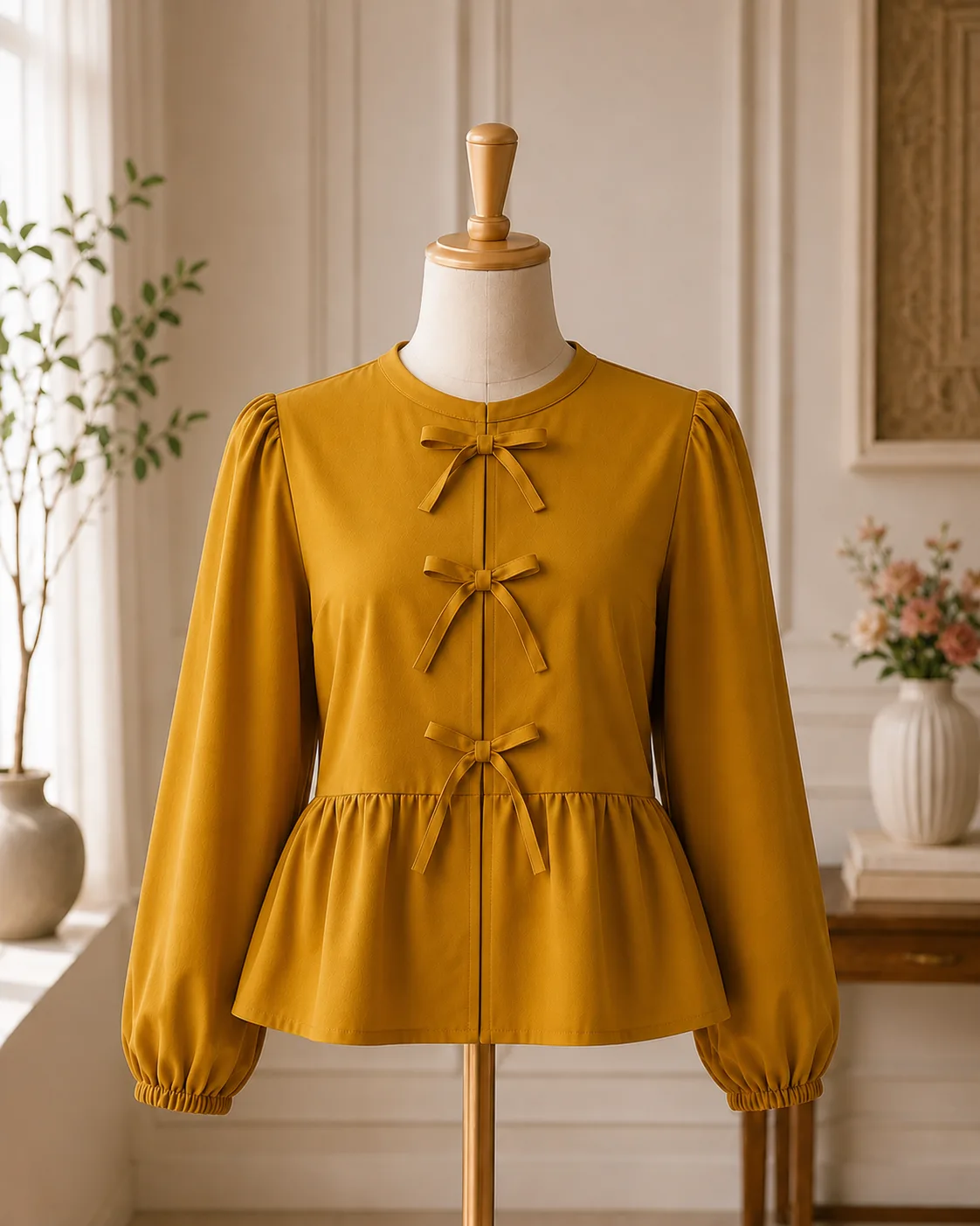 Modest Bow Front Peplum Top