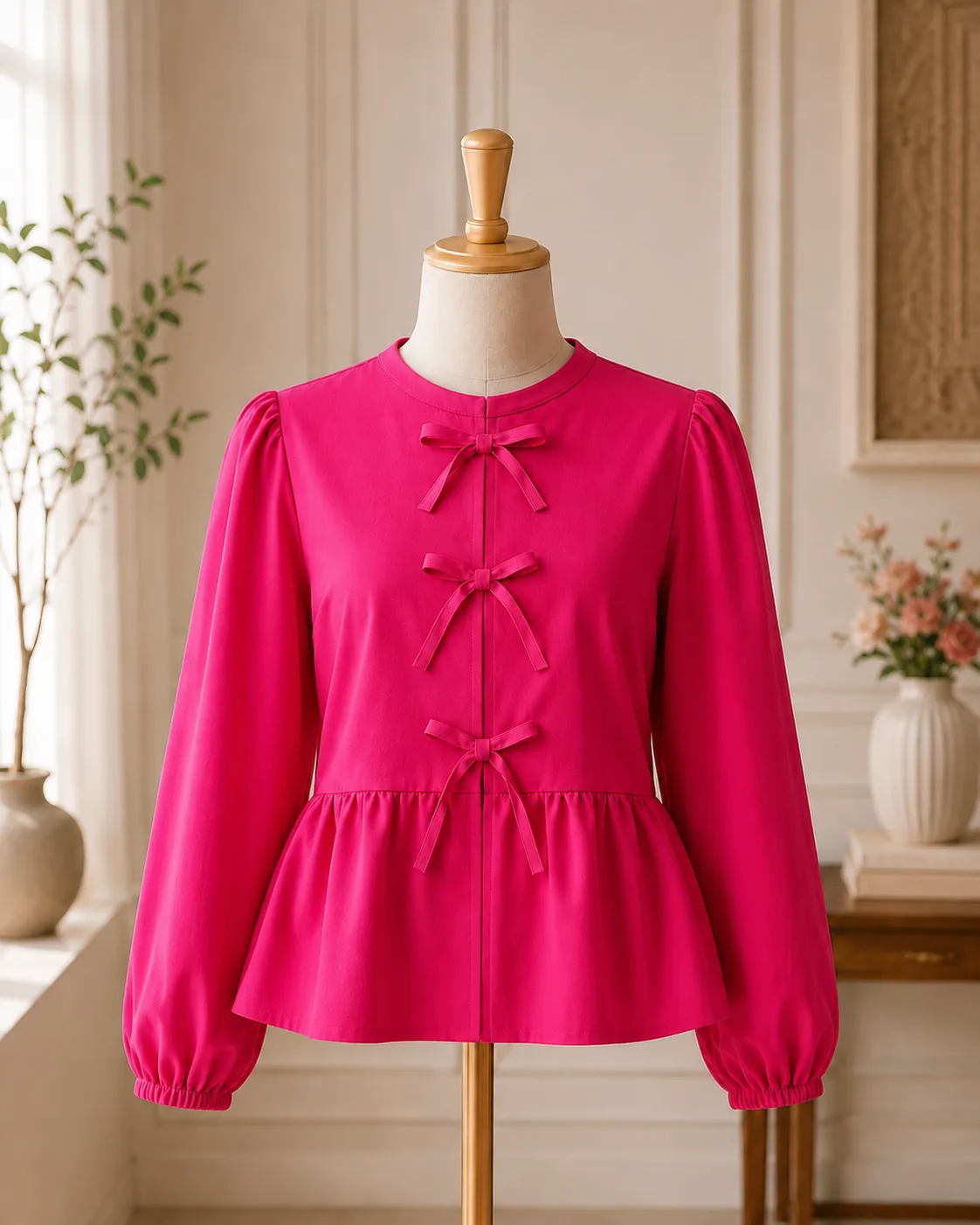 Modest Bow Front Peplum Top