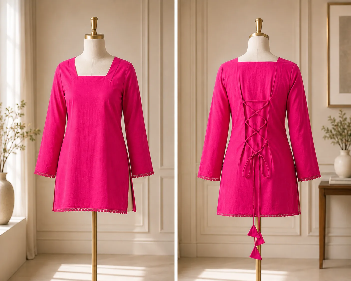 Classic Lace-Up Back Kurta Top