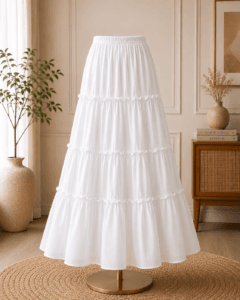 Korean Long White Frill Skirt