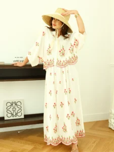 Embroidered Floral Top & Skirt Set