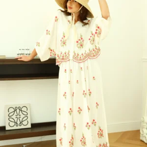 Embroidered Floral Top & Skirt Set