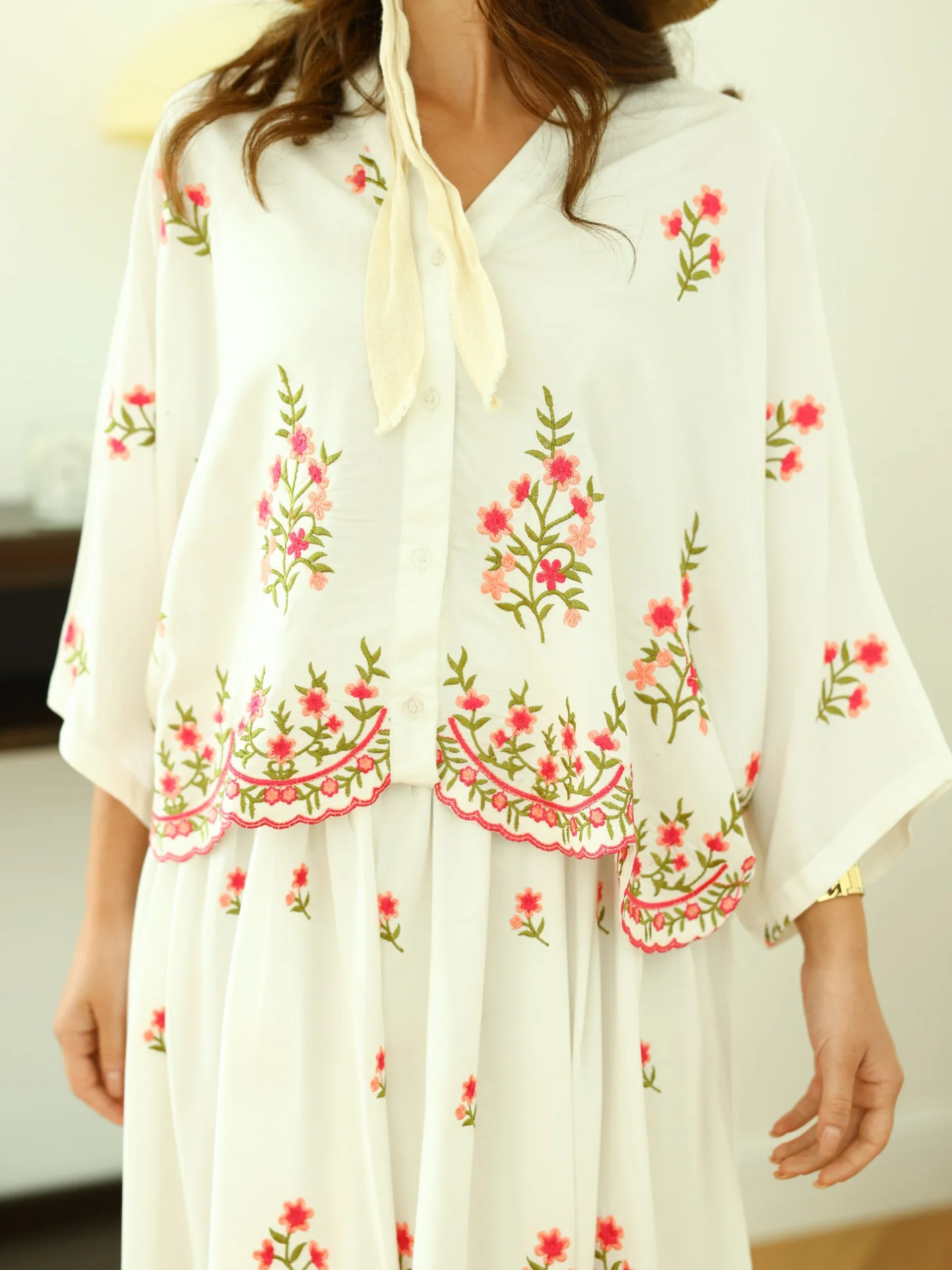 Embroidered Floral Top & Skirt Set