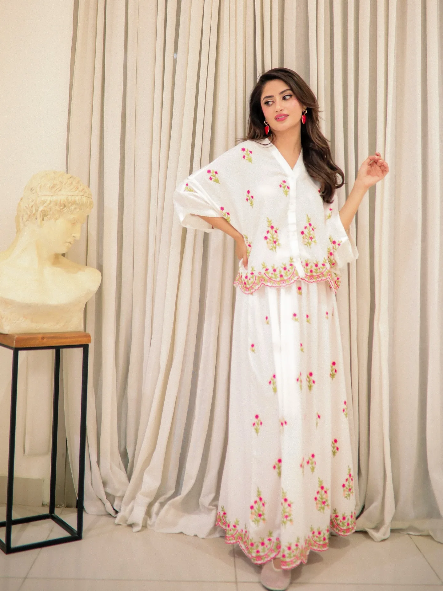 Embroidered Floral Top & Skirt Set