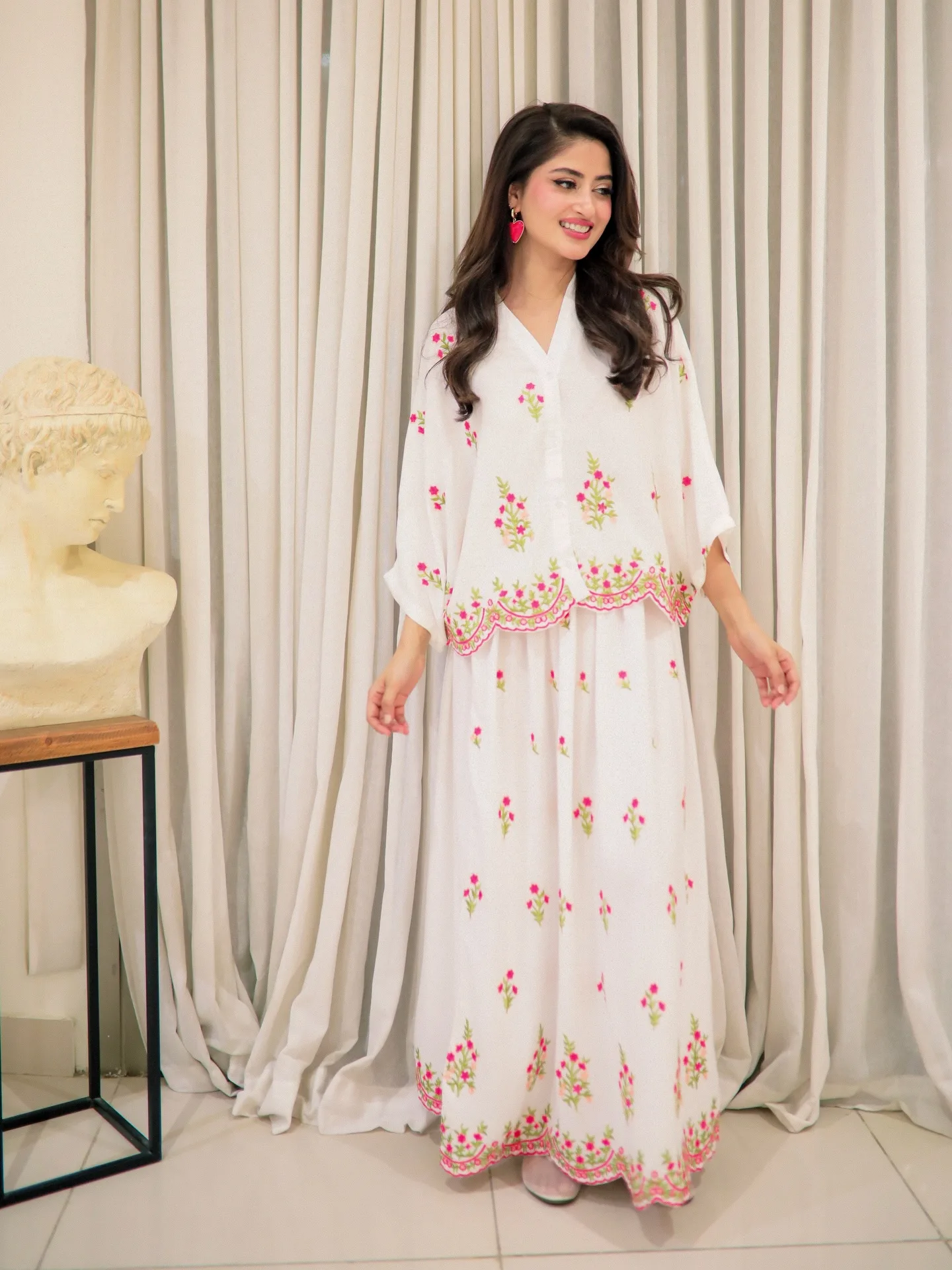 Embroidered Floral Top & Skirt Set