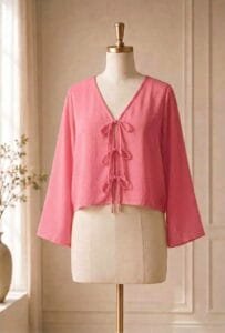Bow Tie-Front Flared Sleeves Top