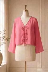 Bow Tie-Front Flared Sleeves Top