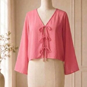 Bow Tie-Front Flared Sleeves Top