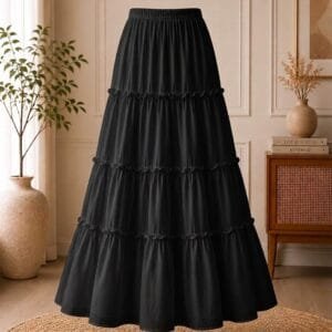 korean three layer frill skirt black